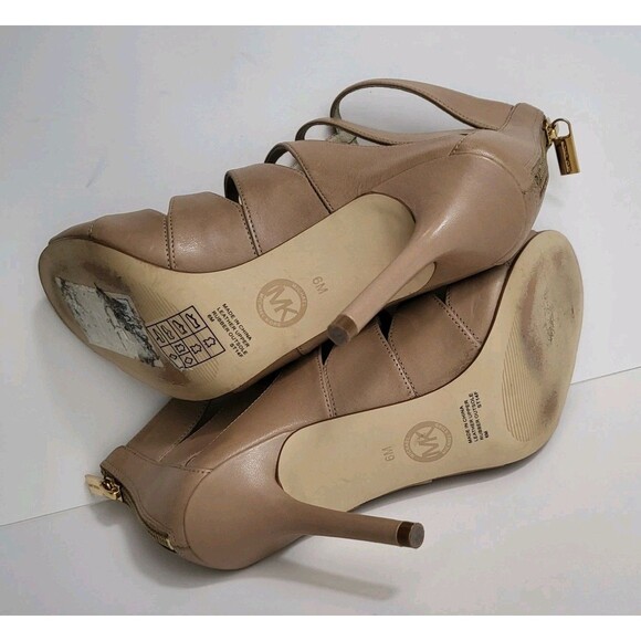 MICHAEL KORS Mavis Open Toe Sandals Womens 6 Dark Khaki Tan Stiletto Caged MK - Picture 8 of 9